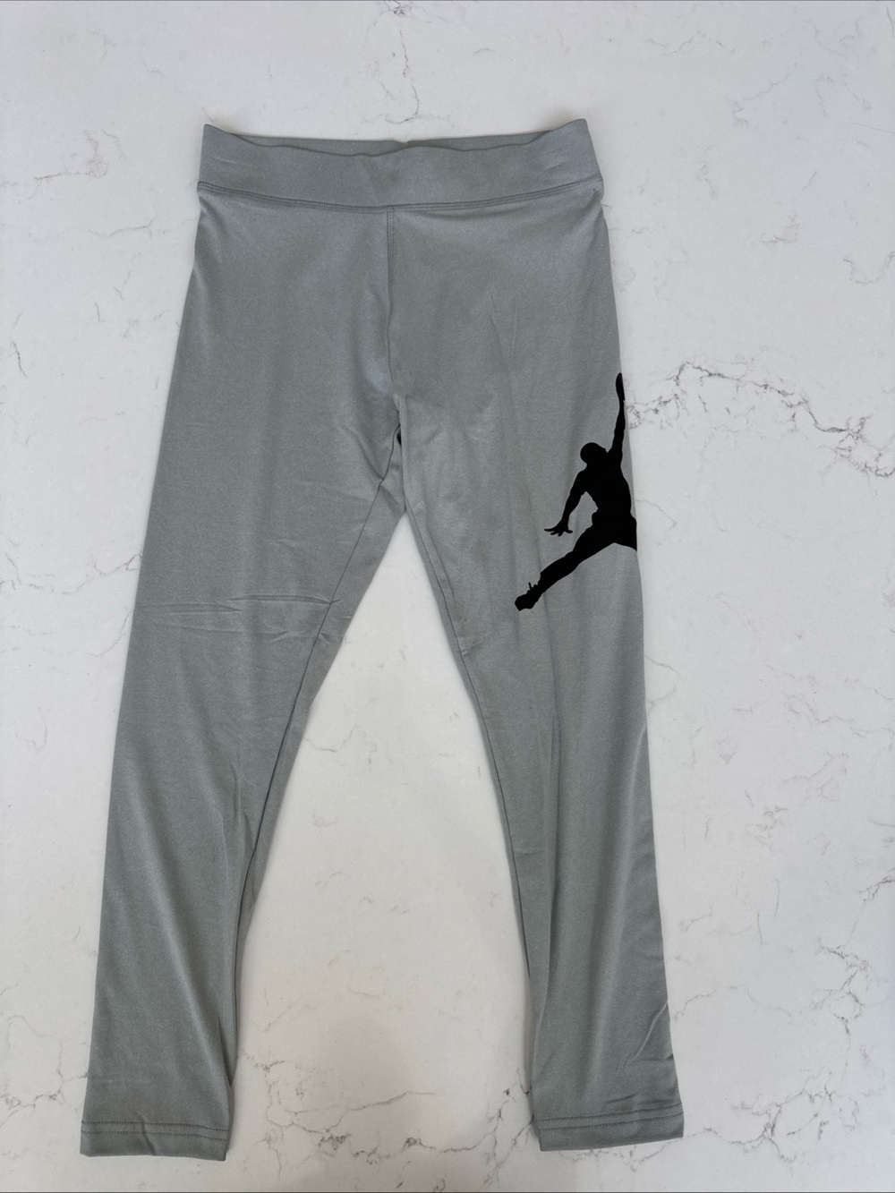 New Sz Large Kids Jordan Gray Athletic Leggings with Black Jumpman Silhouette